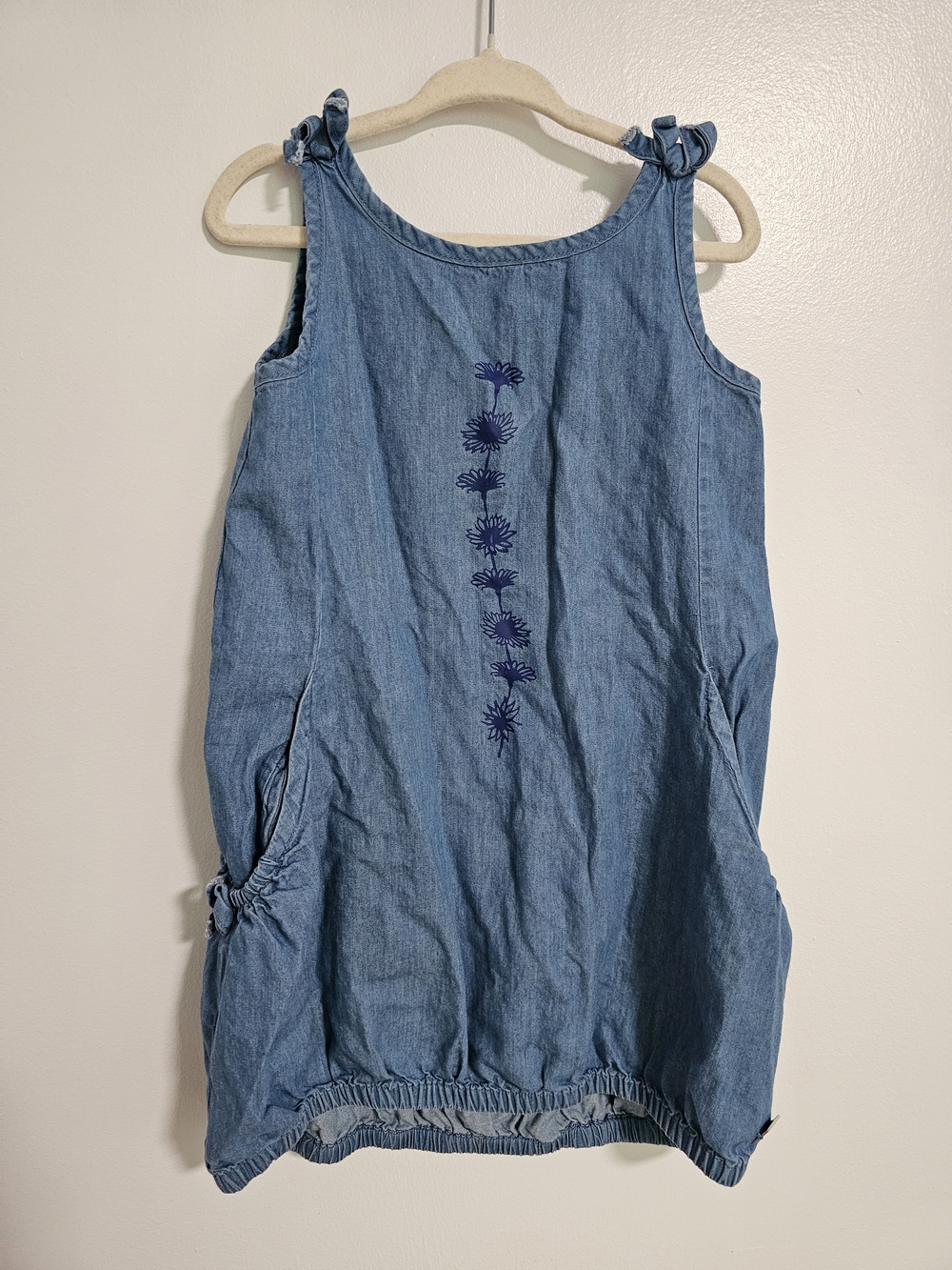 Deux Par Deux Blue Girls Denim Dress Floral Embroidery Size 4 Girl